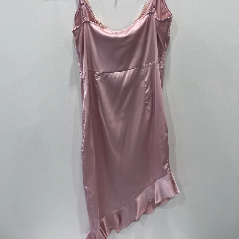 NWT PrettyLittleThing Coquette Satin Slip Dress Pink Lace Mini Y2K - Picture 6 of 11